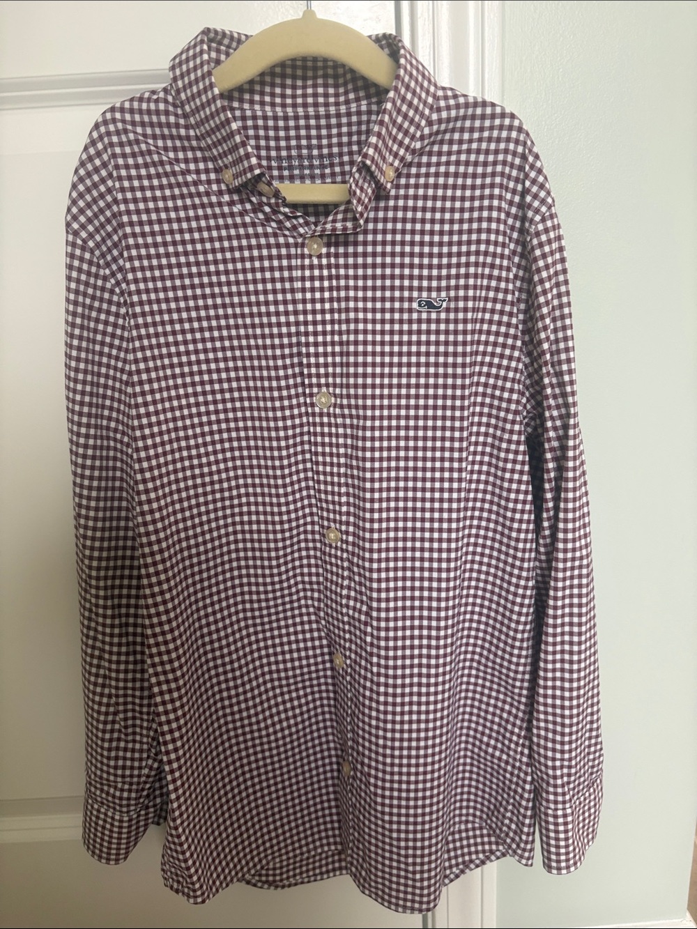 Vineyard Vines Maroon and White Gingham Button-Down Shirt